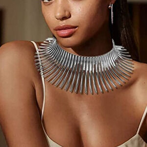 Spike Choker Necklace Choker Necklace Big Necklace Big Earrings Silver Statement